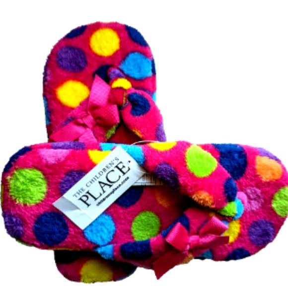 NWT The Children's Place Girl Slippers Faux Fur PINK Polka Dot Slip-On S… - Picture 4 of 11
